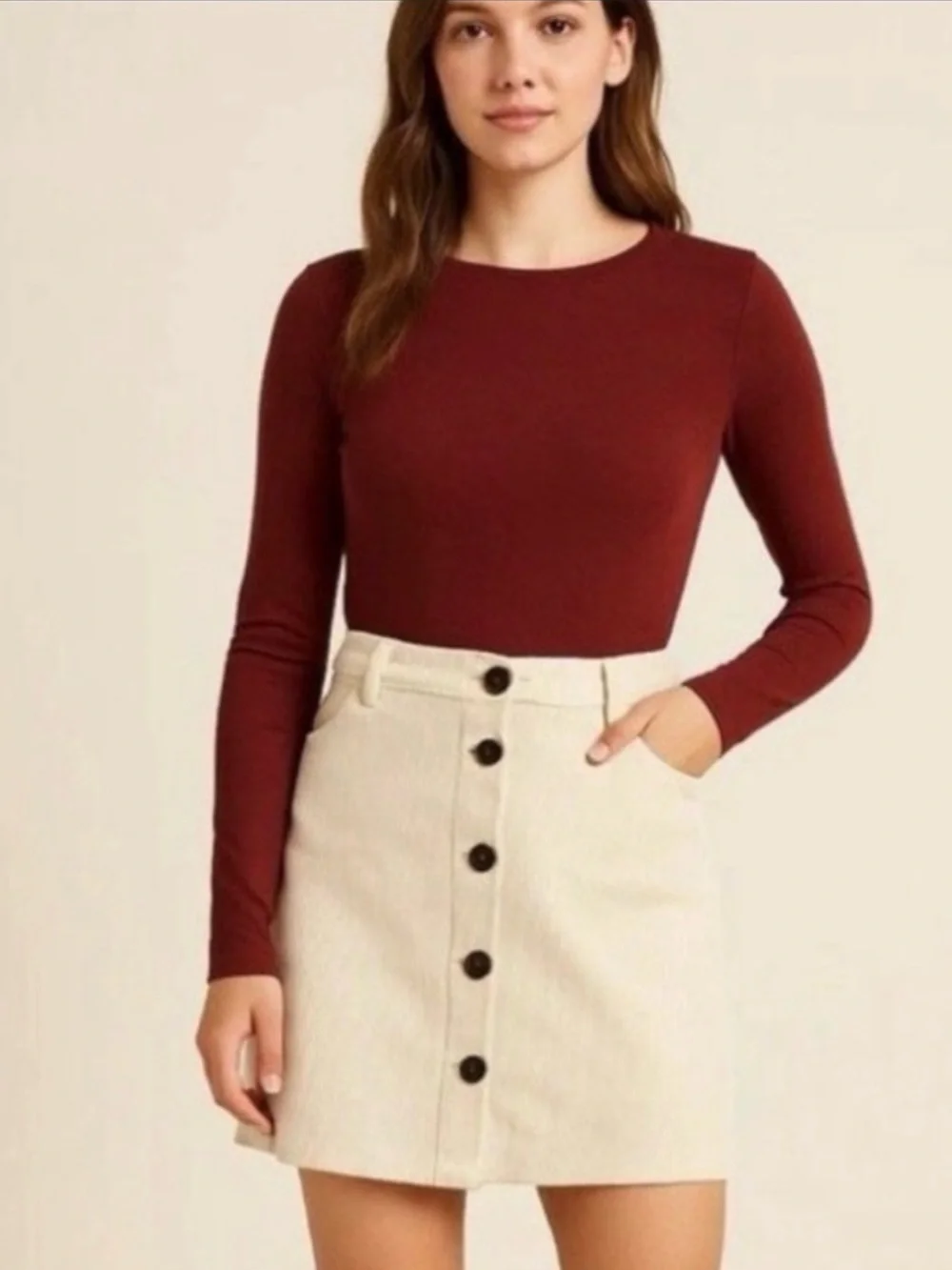 NWT Melrose and Market Button Front Corduroy Beige Beach Mini Skirt